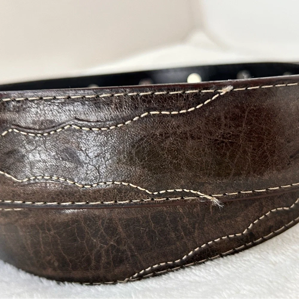 Western‎ Brown Leather Belt with Studs & Rhinestones 38
